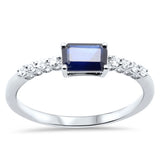.73ct G SI 14K White Gold Diamond & Emerald Cut Blue Sapphire Gemstone Ring Size 6.5