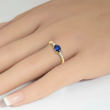.76ct G SI 14K Yellow Gold Diamond & Oval Blue Sapphire Gemstone Ring Size 6.5