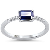 <span style="color:purple">SPECIAL!</span> .78ct G SI 14K White Gold Diamond & Emerald Cut Blue Sapphire Gemstone Ring Size 6.5
