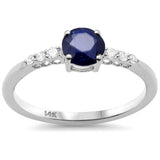 .74ct G SI 14K White Gold Diamond  & Round Blue Sapphire Gemstone Ring Size 6.5