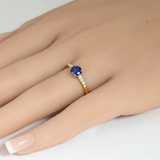 .72ct G SI 14K Yellow Gold Diamond  & Round Blue Sapphire Gemstone Ring Size 6.5