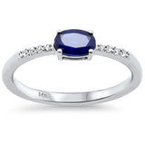 <span style="color:purple">SPECIAL!</span> .68ct G SI 14K White Gold Diamond & Oval Shape Blue Sapphire Gemstone Ring Size 6.5