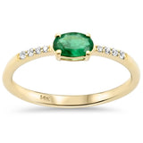 .33ct G SI 14K Yellow Gold Diamond & Oval Shape Emerald Gemstone Ring Size 6.5