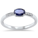 .48ct G SI 14K White Gold Diamond & Oval Shape Blue Sapphire Gemstone Ring Size 6.5