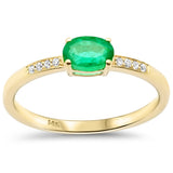.64ct G SI 14K Yellow Gold Diamond & Oval Shape Emerald Gemstone Ring Size 6.5