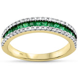 <span style="color:purple">SPECIAL!</span>.64ct G SI 14K Yellow Gold Diamond & Emerald Gemstone Band Ring Size 6.5