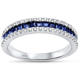 <span style="color:purple">SPECIAL!</span>.94ct G SI 14K White Gold Diamond & Blue Sapphire Gemstone Band Ring Size 6.5