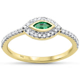 .32ct G SI 14K Yellow Gold Diamond & Emerald Gemstone Evil Eye Band Ring Size 6.5