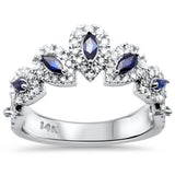 1.05ct G SI 14K White Gold Diamond & Marquise Shape Blue Sapphire Gemstone Band Ring Size 6.5
