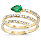 <span style="color:purple">SPECIAL!</span>.88ct G SI 14K Yellow Gold Diamond & Pear Shape Emerald Gemstone Wrap Around Ring Size 6.5