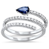 <span style="color:purple">SPECIAL!</span> 1.15ct G SI 14K White Gold Diamond & Pear Shape Blue Sapphire Gemstone Wrap Around Ring Size 6.5