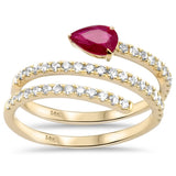 <span style="color:purple">SPECIAL!</span>.94ct G SI 14K Yellow Gold Diamond & Pear Shape Ruby Wrap Around Ring Size 6.5