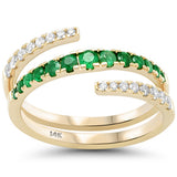 .60ct G SI 14K Yellow Gold Diamond & Emerald Gemstone Wrap Around Ring Size 6.5