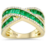 2.43ct G SI 14K Yellow Gold Diamond & Emerald Gemstone Criss Cross Ring Size 6.5