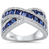 3.39ct G SI 14K White Gold Diamond & Blue Sapphire Gemstone Criss Cross Ring Size 6.5