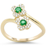 .38ct G SI 14K Yellow Gold Diamond & Emerald Gemstone Clover Style Ring Size 6.5