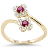 .48ct G SI 14K Yellow Gold Diamond & Ruby Gemstone Clover Style Ring Size 6.5