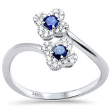 .43ct G SI 14K White Gold Diamond & Blue Sapphire Gemstone Clover Style Ring Size 6.5