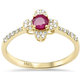 <span style="color:purple">SPECIAL!</span> .53ct G SI 14K Yellow Gold Diamond & Ruby Gemstone Clover Design Ring Size 6.5