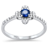 .53ct G SI 14K White Gold Diamond & Blue Sapphire Gemstone Clover Design Ring Size 6.5