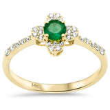 .44ct G SI 14K Yellow Gold Diamond & Emerald Gemstone Clover Design Ring Size 6.5