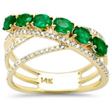 1.10ct G SI 14K Yellow Gold Diamond & Emerald Gemstone Wrap Around Band Ring Size 6.5