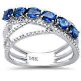 1.63ct G SI 14K White Gold Diamond & Blue Sapphire Gemstone Wrap Around Band Ring Size 6.5