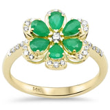 .96ct G SI 14K Yellow Gold Diamond & Emerald Gemstone Flower Ring Size 6.5