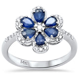 1.55ct G SI 14K White Gold Diamond & Blue Sapphire Gemstone Flower Ring Size 6.5