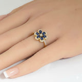 <span style="color:purple">SPECIAL!</span> 1.37ct G SI 14K Yellow Gold Diamond & Blue Sapphire Gemstone Flower Ring Size 6.5