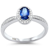 .69ct G SI 14K White Gold Diamond & Blue Sapphire Gemstone Oval Shape Ring Size 6.5