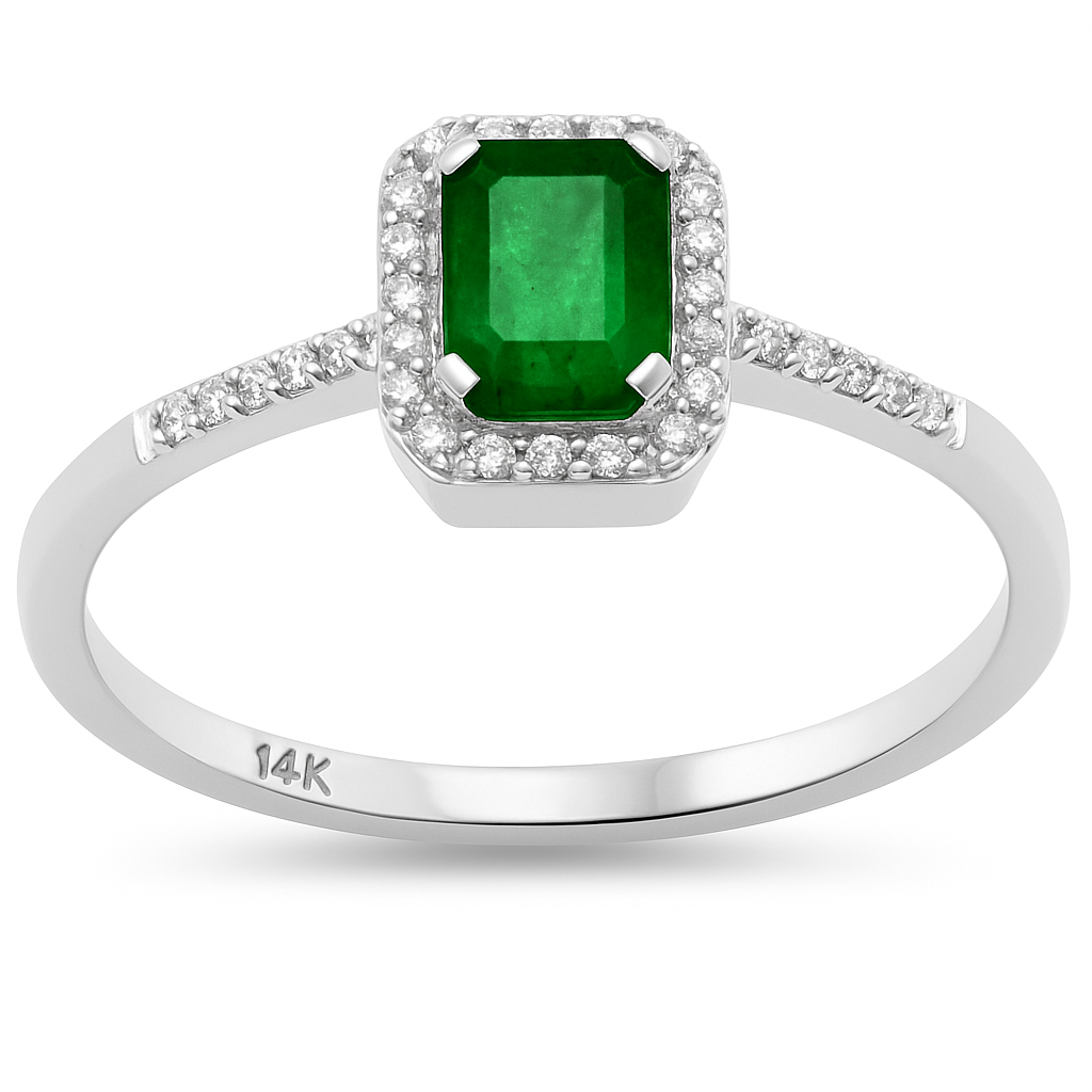 .64ct G SI 14K White Gold Diamond & Emerald Gemstone Ring Size 6.5