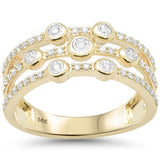 .36ct G SI 14K Yellow Gold Diamond Multi Band Round Bezel Ring Size 6.5
