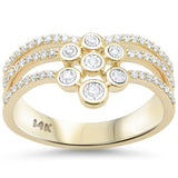 .32ct G SI 14K Yellow Gold Diamond Multi Band Bezel Set Cluster Ring Size 6.5