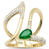 0.97ct G SI 14K Yellow Gold Diamond & Pear Shape Emerald Gemstone Modern Ring Size 6.5