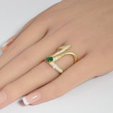 0.97ct G SI 14K Yellow Gold Diamond & Pear Shape Emerald Gemstone Modern Ring Size 6.5