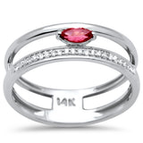 .26ct G SI 14K White Gold Diamond & Rhodolite Gemstone Double Band Style Ring Size 6.5