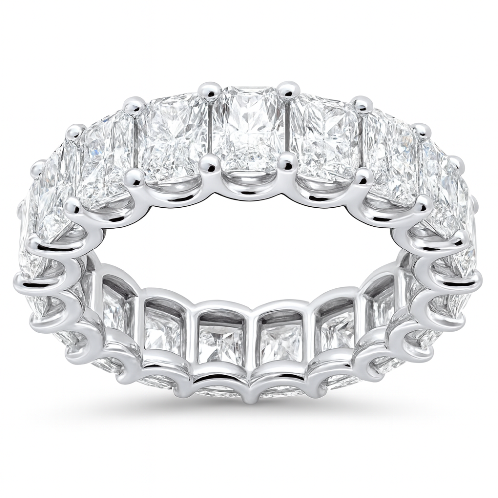5.52ct G SI 14K White Gold Radiant Cut Diamond Eternity Band Ring Size 6