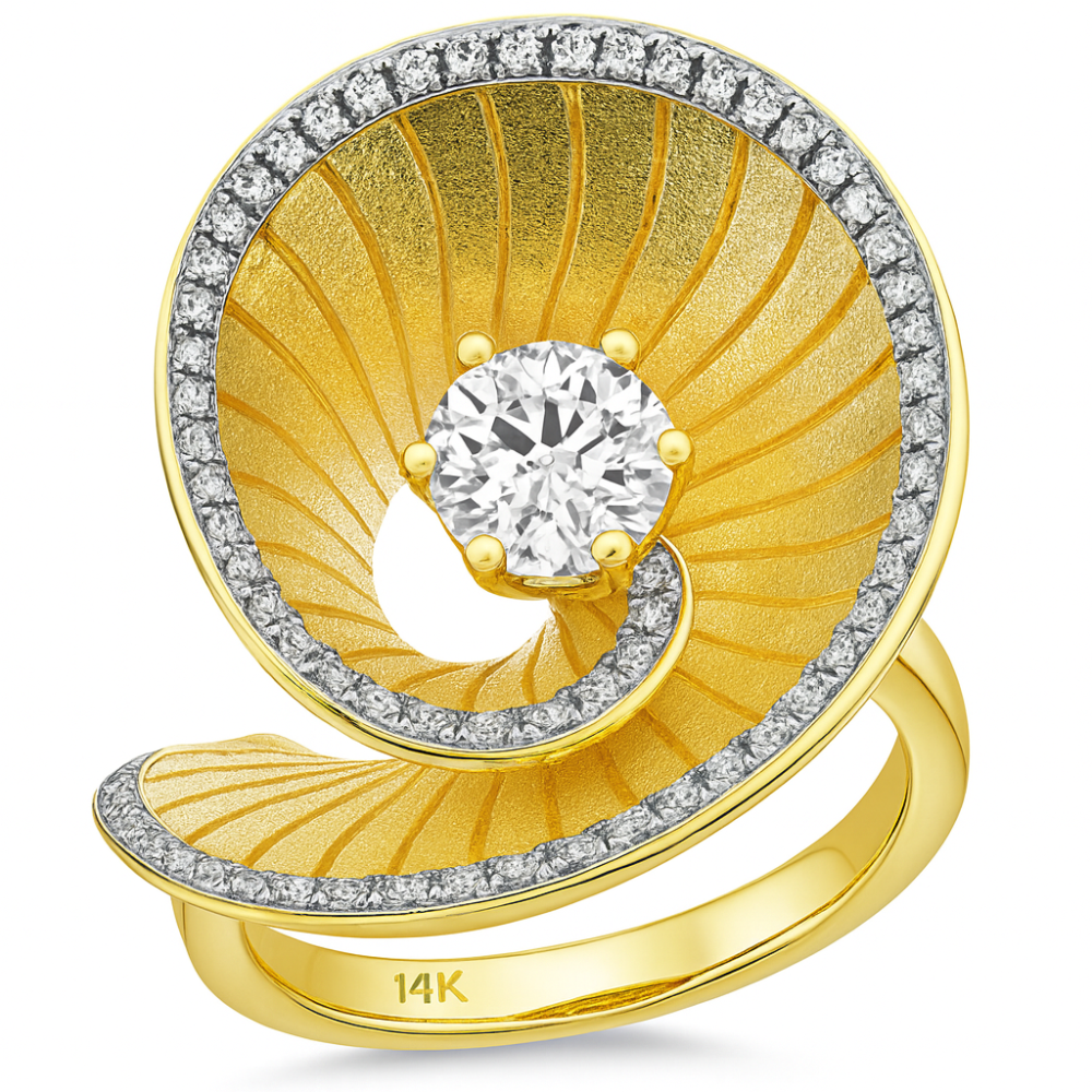 1.08ct G SI 14K Yellow Gold Diamond Dome Sprial Modern Ring Size 6.5