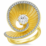 1.08ct G SI 14K Yellow Gold Diamond Dome Sprial Modern Ring Size 6.5
