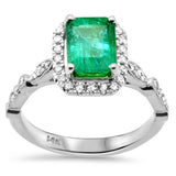 2.06ct G SI 14K White Gold Diamond & Emerald Gemstone Engagement Ring Size 6.5