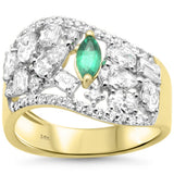 1.93ct G SI 14K Yellow Gold Multi Shape Diamond & Emerald Gemstone Ring Band Size 6.5