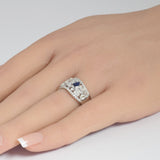 1.93ct G SI 14K White Gold Multi Shape Diamond & Blue Sapphire Gemstone Ring Band Size 6.5