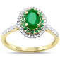 <span style="color:purple">SPECIAL!</span>1.10ct G SI 14K Yellow Gold Diamond & Emerald Gemstone Halo Ring Size 6.5