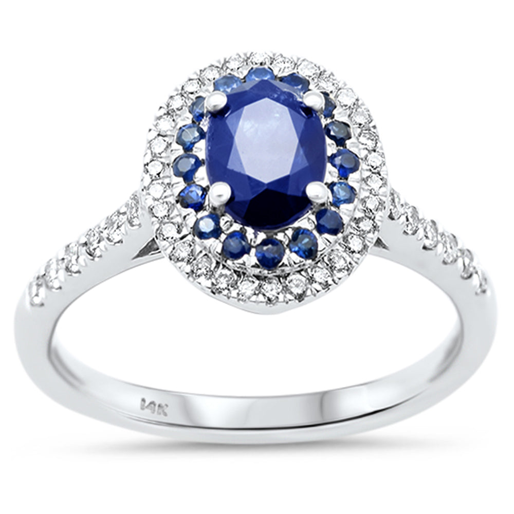1.31ct G SI 14K White Gold Diamond & Blue Sapphire Gemstone Halo Ring Size 6.5