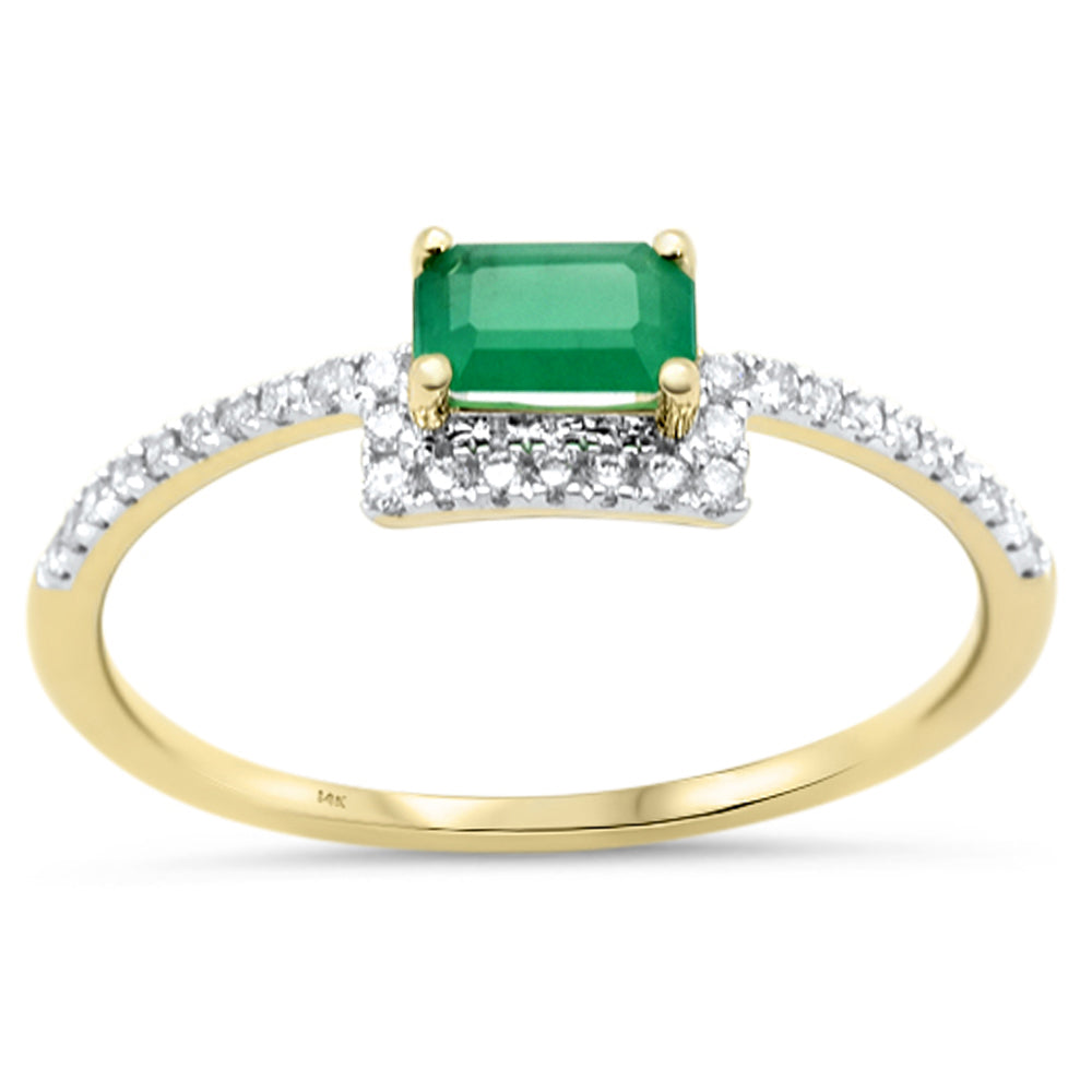 <span style="color:purple">SPECIAL!</span> .46ct G SI 14K Yellow Gold Diamond & Emerald Gemstone Band Ring Size 6.5