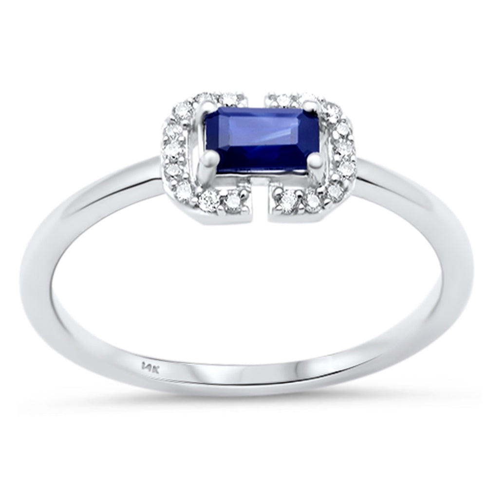 .47ct G SI 14K White Gold Diamond & Blue Sapphire Gemstone Band Ring Size 6.5