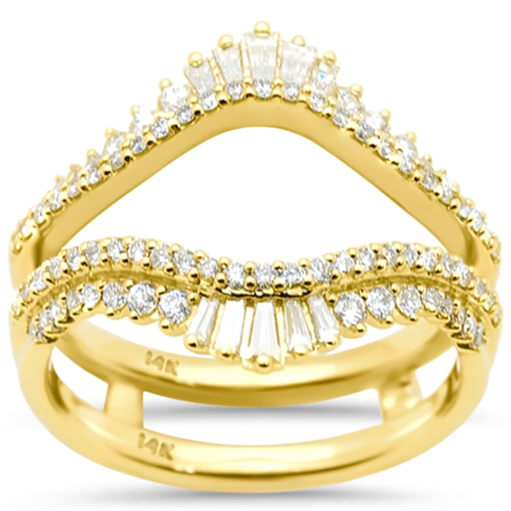 .61ct G SI 14K Yellow Gold Round & Baguette Diamond Open Ring Guard Size 6.5