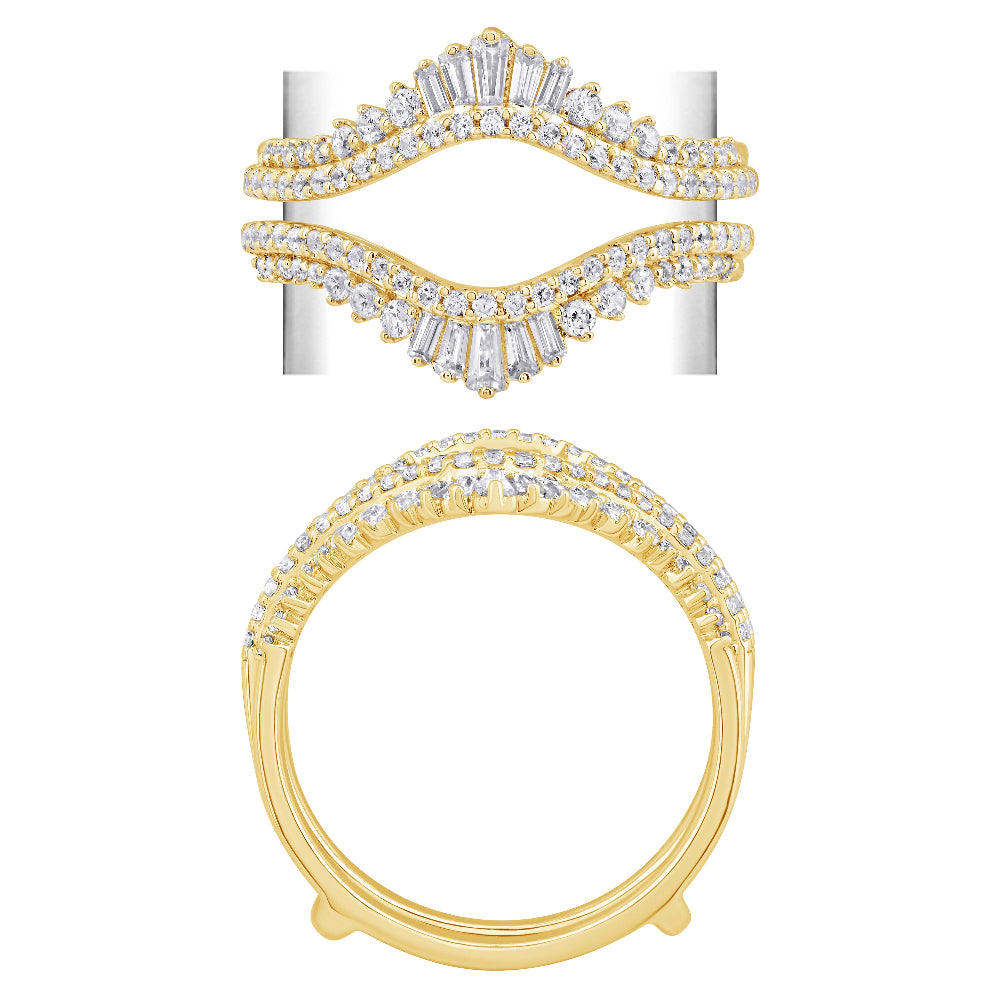 .61ct G SI 14K Yellow Gold Round & Baguette Diamond Open Ring Guard Size 6.5