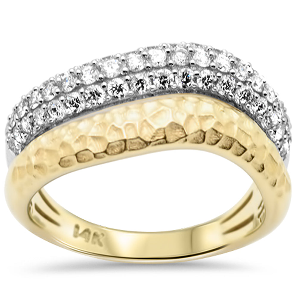<span style="color:purple">SPECIAL!</span>.74ct G SI 14K Two Tone Gold Round Diamond Dome Hammer Finish Double Band Ring Size 6.5